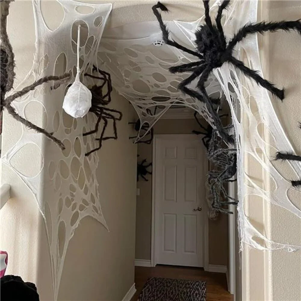 Giant Beef Netting Spider Web Halloween Decorations, Pre-Cut Spiderwebs Super